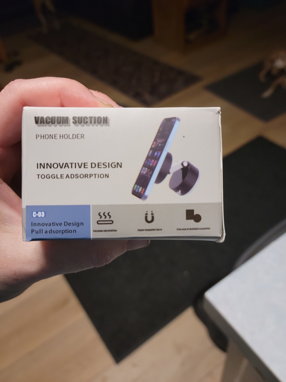 Vacuum Suction Phone Holder in White and Blue